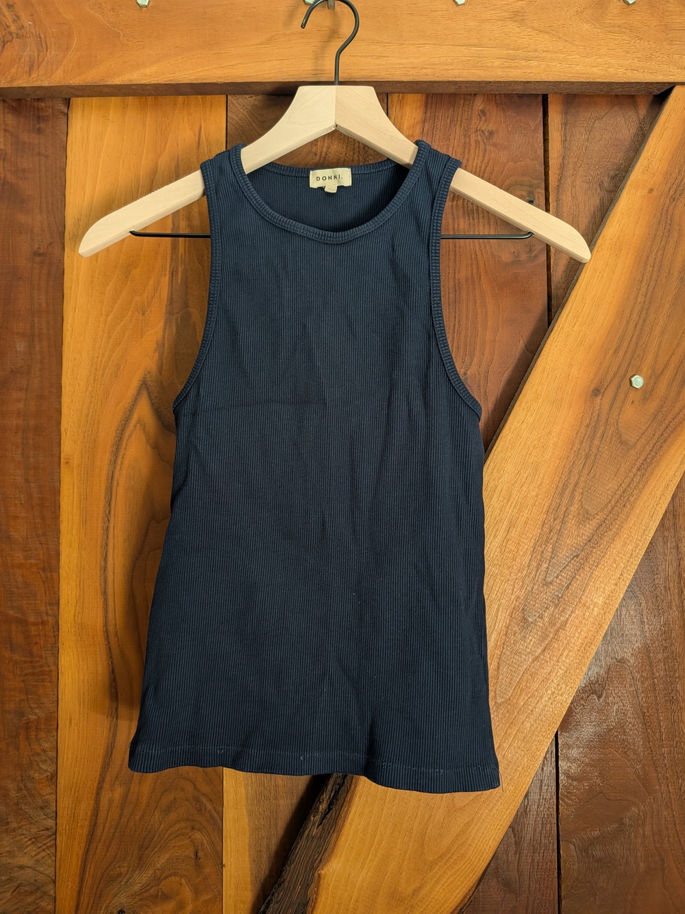 DONNI. Navy Ribbed High-Neck Tank
